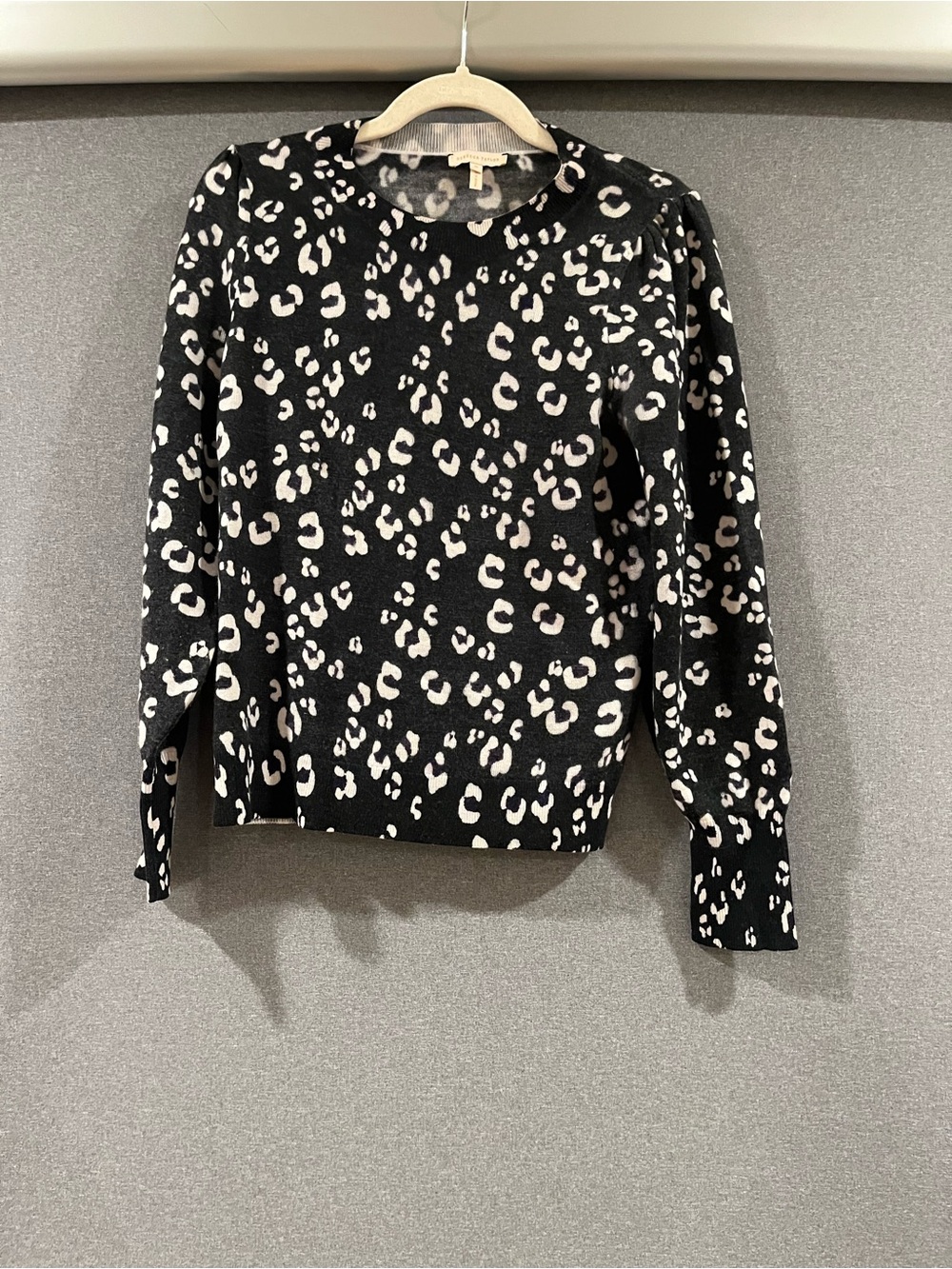 Rebecca Taylor Black and Cream Leopard Print Crewneck Sweater